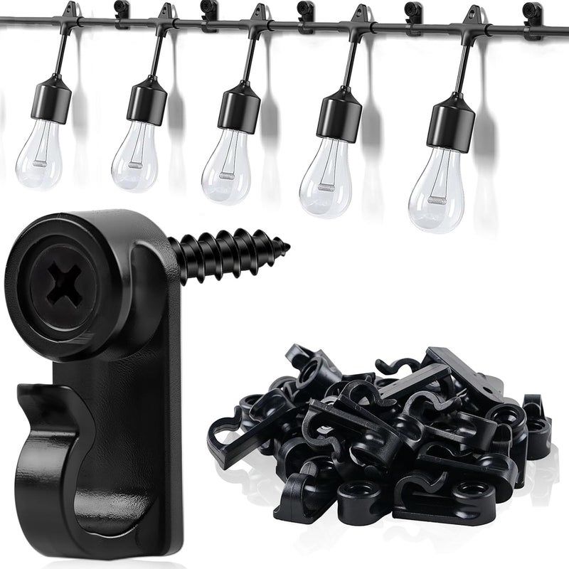 Dapute 50 Pack Hooks for Outdoor String Lights, Christmas Light Clips bulk with Screw, Weatherproof Light Hanger Hooks for Hanging Christmas Lights,Wall Cable,Fairy Lights on Fence Patio Gutter (Black) - Image 1